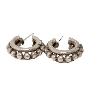 Lagos Caviar Sterling Silver Dotted Ball Hoop Huggie Earrings 925 Signed